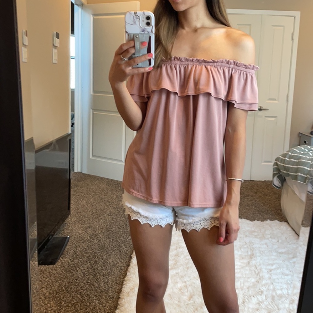 Off Shoulder Ruffle Top Mauve